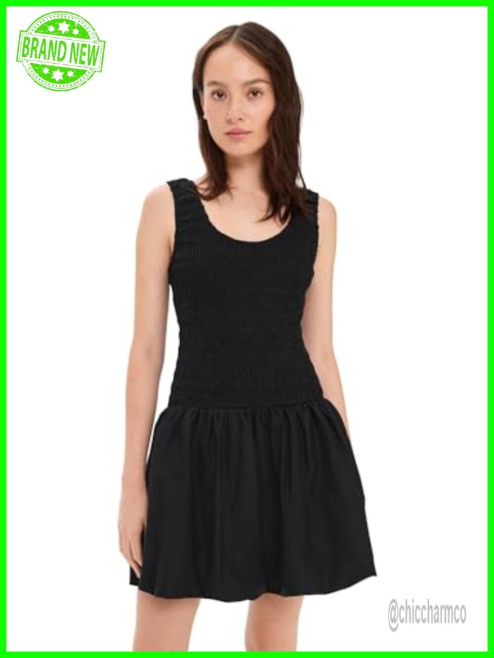 Fit & Flare Mini Dress Scoop Neck Sleeveless Smocked Poplin